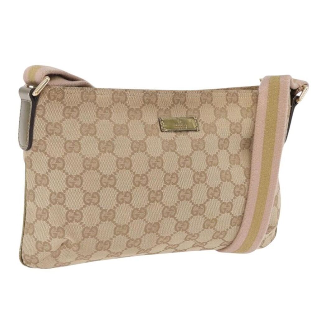 Gucci Web Strap Messenger Gg Coated Canvas Beige Canvas Handbag
